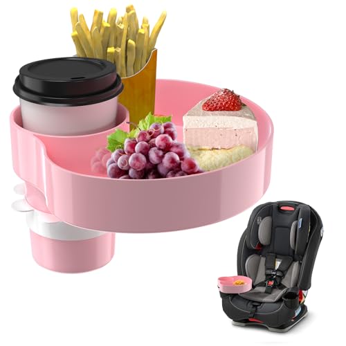 Kids Car Seat Tray, Travel Tray with Cup Holder for Toddler Baby, Kids Car Seat Food Snack Organizer for Road Trip, Stroller snack Organizer Travel Must Haves Toddler Must Haves (Pink) - color: Pink, size: 1 Pack