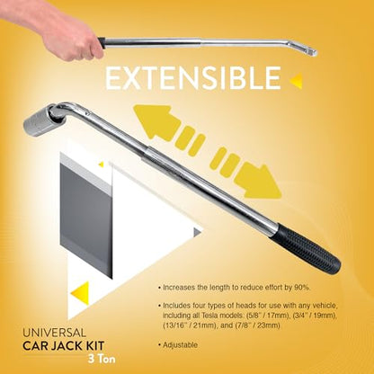Car Jack Kit with Tesla Pad & Universal Rubber Pad 3 Ton (6,600 lbs) | Scissor Jack for Car - Tire Jack Tool Kit | Portable, Ideal for SUV and Auto - Universal Emergency Kit with Lug Wrench - size: Car Jack Kit 3 Ton + pads/gloves/tire press