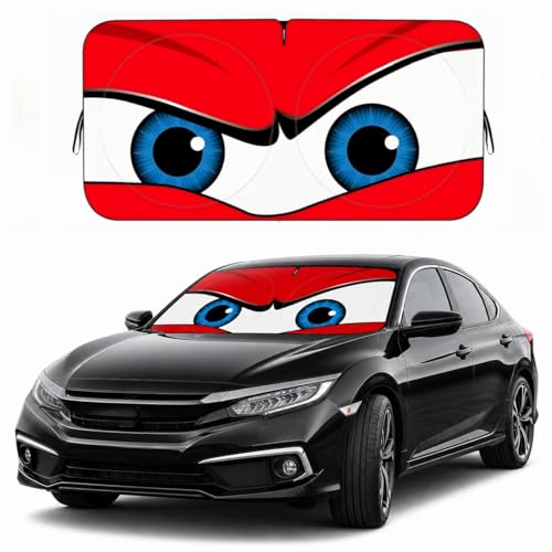 Car Windshield Sun Shade, Funny Eyes Visor for Car Windshield, Wear-Resistant Black Tape, Foldable 59‘’x27.5‘’/63''x31.5'' - color: Angry Red Eyes, size: Small