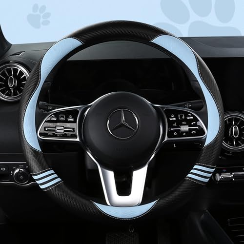 HighnessHwoo Car Steering Wheel Covers for Women Padded Carbon Fiber PU Leather Cute Auto Interior Accessories for Vehicle, Sedan, Universal, Anti Slip, Blue, Standard Size, 14.75-15.15in - color: Blue+Black, size: Standard Size[14.75-15.15"](37.5-38.5cm)