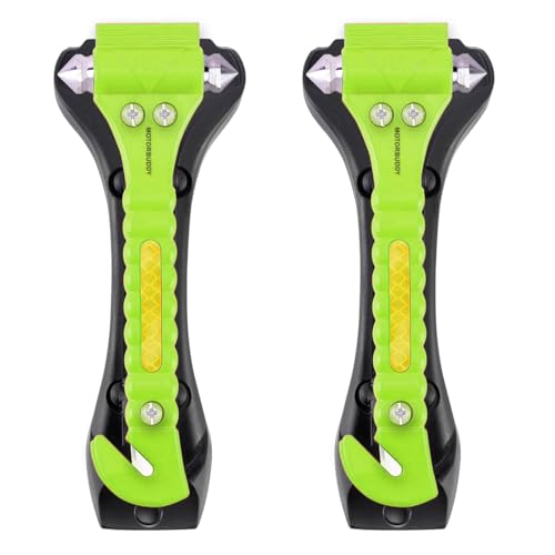 MOTORBUDDY 2-Pack Car Safety Hammer Seatbelt Cutter,Auto Emengency Escape Tool with Windows Glass Breaker, Escape Tool for Car Accidents,Grow in The Dark - color: Glowing-green