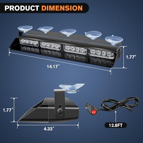 Nilight 32LED Red Blue Emergency Dash Strobe Lights with Controller Suction Cups Warning Hazard Interior Front/Rear Windshield Deck Split Light Bar for Trucks Construction Vehicles - color: Red and Blue