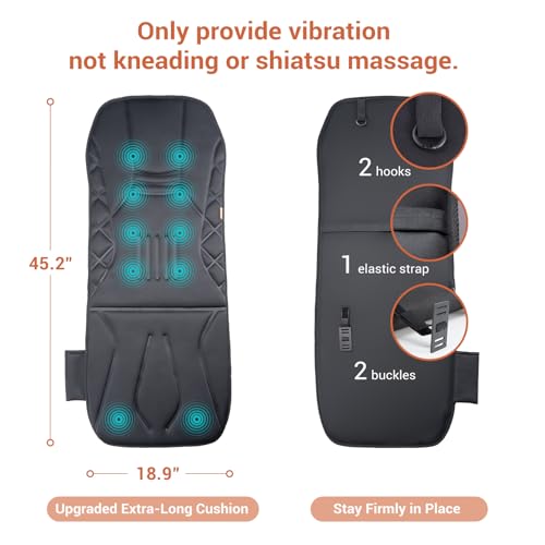 CARSHION Upgraded Length Back Massager with Heat,10 Vibration Massage Seat Cushion for Home,Heated Seat Cover Cushion for Pain Relief