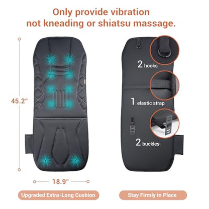 CARSHION Upgraded Length Back Massager with Heat,10 Vibration Massage Seat Cushion for Home,Heated Seat Cover Cushion for Pain Relief