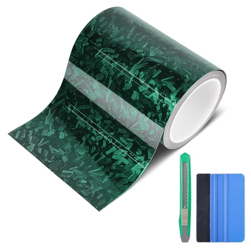 Lypumso Gloss Forged Carbon Fiber Vinyl Wrap Tape 6" x 20ft - with Tool Kit for Chrome Delete, Door Sill Protector, Car Trim Blackout DIY Auto Detailing (Green) - color: Green, size: 6inch x 20ft