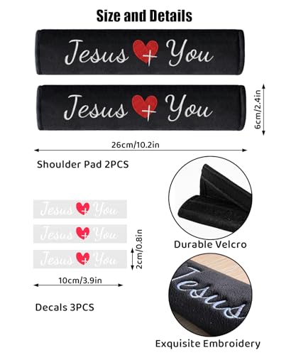 2 Pack Car Seat Strap Pads with 3 PCS Jesus Loves You Car Stickers, Universal Seatbelt Covers, Christian Car Decals for Women and Men - color: Jesus Loves You