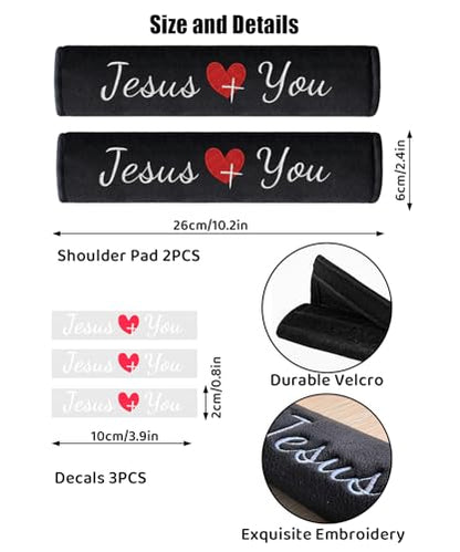 2 Pack Car Seat Strap Pads with 3 PCS Jesus Loves You Car Stickers, Universal Seatbelt Covers, Christian Car Decals for Women and Men - color: Jesus Loves You