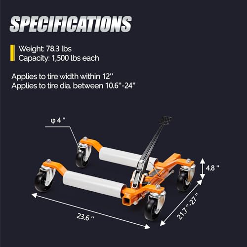 TUFFIOM Car Wheel Dolly Jack Set of 4, Mechanical 6000-lbs Car Skates, 12'' Wheel Vehicle Positioning Jack, Heavy Duty Rollers with Ratcheting Foot Pedal for Tire Auto Repair Moving, Orange - color: Orange