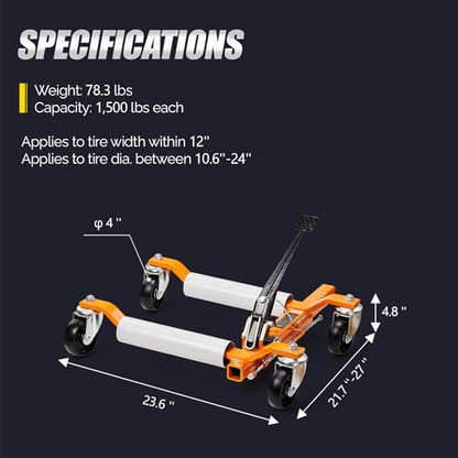 TUFFIOM Car Wheel Dolly Jack Set of 4, Mechanical 6000-lbs Car Skates, 12'' Wheel Vehicle Positioning Jack, Heavy Duty Rollers with Ratcheting Foot Pedal for Tire Auto Repair Moving, Orange - color: Orange