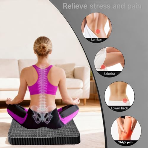 Gel Seat Cushion for Long Sitting, Soft and Breathable, Seat Cushion for Back, Sciatica, Hip, Tailbone Pain Relief, Used for Office, Wheelchair, Car, Recliner, Truck, Kayak. (Black)
