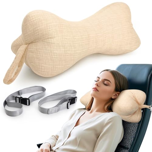 Neck & Cervical Pillows, Dog Bone Shaped Neck Pillow with Fixed Rope & Have Loops on End, for Chiropractic Lumbar Spine, for Car Bus Truck Driving Travel Comfort Head Rest Support,Yellow - color: Yellow