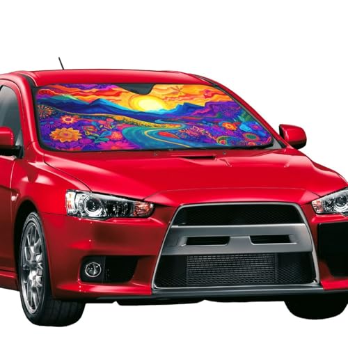 Abstract Flower Sunrise Car Sun Shade Windshield Sunshade Foldable Front Window Shield Cover for Truck SUV - color: Blue2