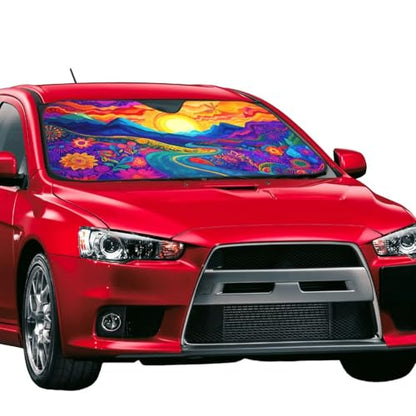 Abstract Flower Sunrise Car Sun Shade Windshield Sunshade Foldable Front Window Shield Cover for Truck SUV - color: Blue2