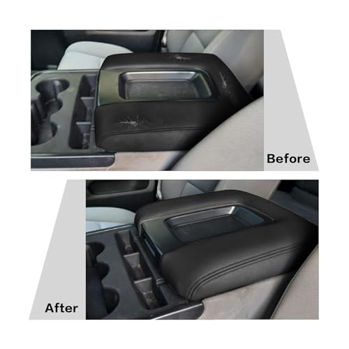 Priprilod Leather CAR Center Console Lid Armrest Replacement Cover Black with Gray Stitch Compatible with Chevy Silverado/GMC Sierra (40/20/40 Split Bench Seat) 2014 2015 2016 2017 2018 - color: Black with Gray Stitch