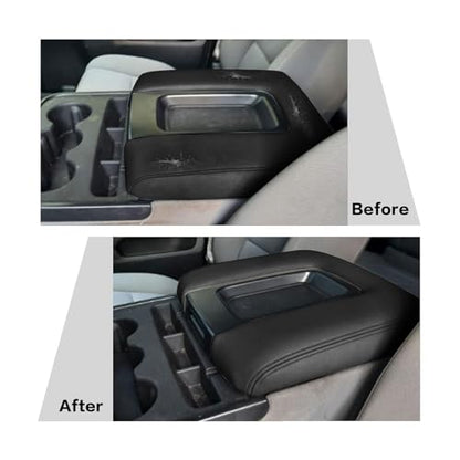 Priprilod Leather CAR Center Console Lid Armrest Replacement Cover Black with Gray Stitch Compatible with Chevy Silverado/GMC Sierra (40/20/40 Split Bench Seat) 2014 2015 2016 2017 2018 - color: Black with Gray Stitch