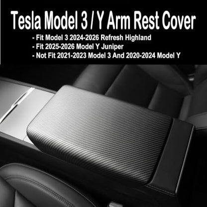Tesla Model 3 / Y Arm Rest & Center Console Cover, Design for 2024-2026 Model 3 Refresh Highland & 2025 2026 Model Y Juniper, ABS Material Scratch Resistan (Matte Carbon Fiber Pattern) - color: Matte Carbon Fiber Pattern, size: M3 Highland & MY Juniper
