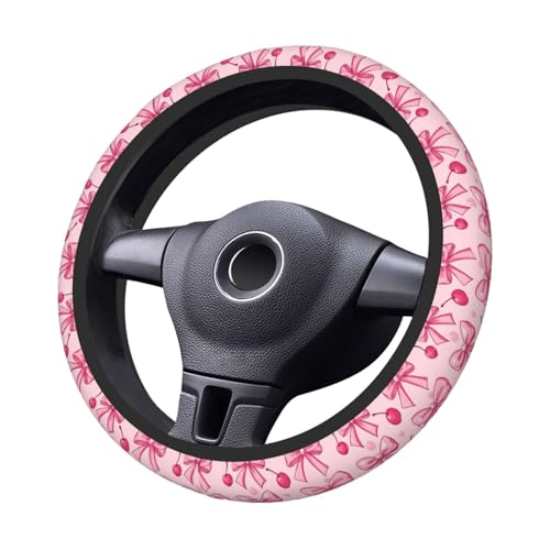 Steering Wheel Cover Pink Bows Cherry Elastic Neoprene, Anti-Slip Universal Fit 14.5-15 Inch, Car Accessories Interior Decoration Wheel Protector for Cars, SUVs, Trucks - color: A04