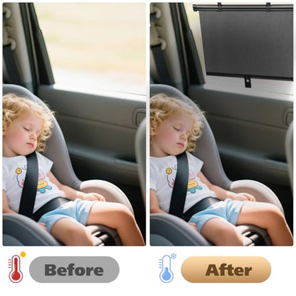 Car Window Shade for Side Windows, 2 Pack Sun Shade Retractable for Car Blocks Heat and UV Rays Glare Protection Roller Sunshade Visor for Baby, Kids, Pets, Passengers