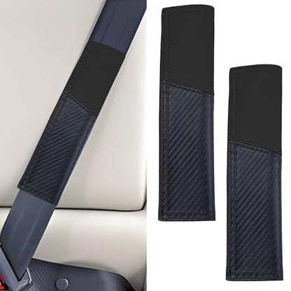 ecocstm 2 PCS Car Seat Belt Cover Pad, Carbon Fiber Safety Seatbelt Shoulder Strap Covers, Breathable Leather Soft Harness Pad, Interior Car Accessories, Universal for SUV, Truck, RV (Black - color: Black