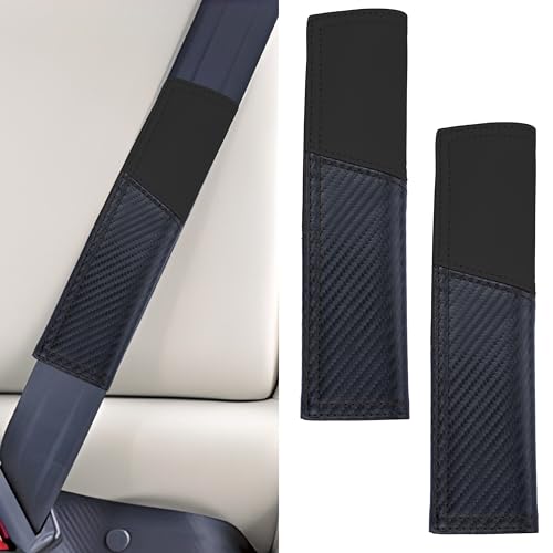 ecocstm 2 PCS Car Seat Belt Cover Pad, Carbon Fiber Safety Seatbelt Shoulder Strap Covers, Breathable Leather Soft Harness Pad, Interior Car Accessories, Universal for SUV, Truck, RV (Black - color: Black