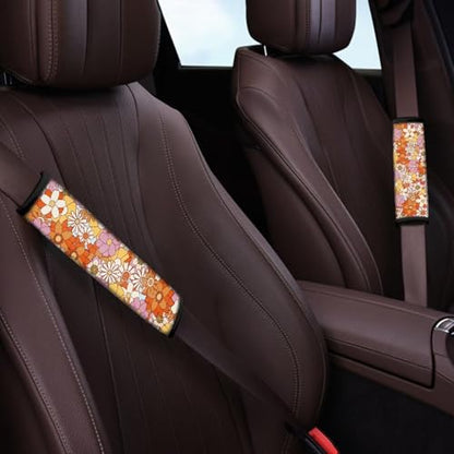 Hippie Flower Car Seat Belt Cover 2-Pack Soft Car Safety Seat Belt Strap Shoulder Pad Comfortable Driving Seat Belt Cover Pad Fit Most Cars, Truck, Suv, or Van - color: Hippie Flower