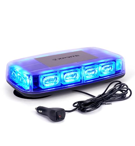 Xprite Upgraded 12" 72LED Rooftop Mini Strobe Lights, Emergency Safety Flashing Beacon Light Bar with Magnetic Base for 12V-24V Construction Vehicles, Trucks, Snow Plow, Postal Car (Blue) - color: Blue