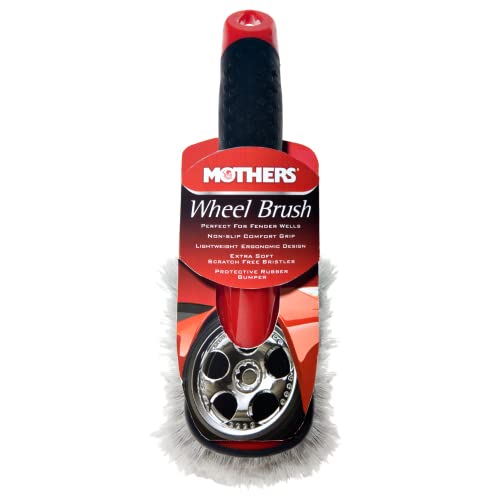 Mothers Car Wash Brush, Wheel and Fender Brush, Short Handle Tire Cleaner for Car Detailing, 10 Inch, Red/Black - size: Standard