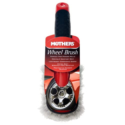 Mothers Car Wash Brush, Wheel and Fender Brush, Short Handle Tire Cleaner for Car Detailing, 10 Inch, Red/Black - size: Standard