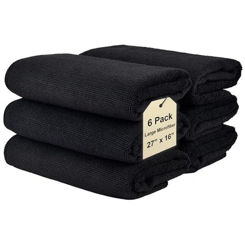 Cleaning Towel Wash-Cloth - Large 27" x 16" Microfiber Rags - Highly Absorbent, Lint Free Streak Free for House, Kitchen, Car, Window Detailing Reusable Shop Towels (6-Pack, Black) - color: Black