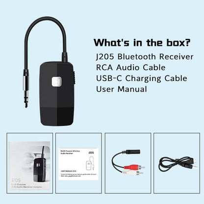 iDIGMALL Advanced Bluetooth 5.4 Receiver for Home Stereo, Wireless Audio Adapter for Wired Speaker Car Stereo Music Streaming with 3.5mm RCA Jack, 20 Hours Playtime, Easy to Slide ON/Off, Multi-Point - color: J205