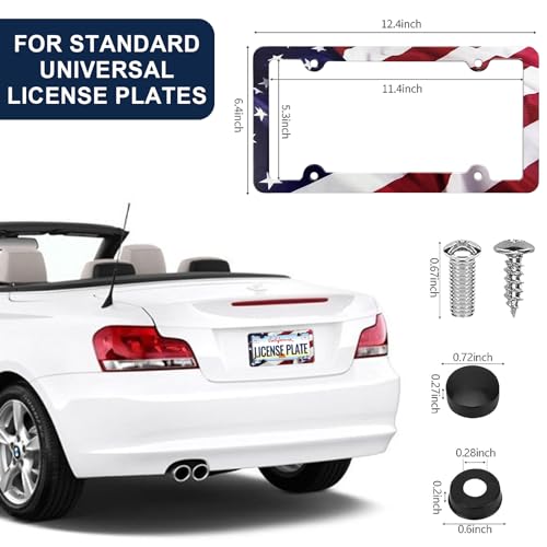 LIN KANG American Flag License Plate Frame Holder - 2 Pack Patriotic Universal Aluminum Matte Stripe US Flag Gloss Car Plate Frame Covers Accessory with 4 Holes and Screws Fasteners Caps - color: Matte American flag 4 Holes B