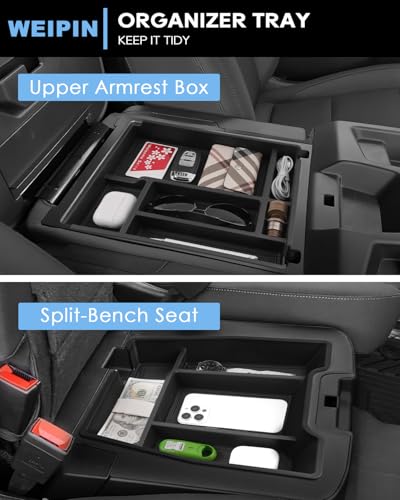 Silverado Sierra Center Console Organizer - Compatible with 2019-2026 Chevy Silverado/GMC Sierra 1500 - 2020-2026 Chevrolet Silverado/ Sierra 2500HD 3500HD - (Split-Bench Folding Seat) - 2 Pack Black - color: (19-26)Split Bench Folding Seat-2Pcs-Black