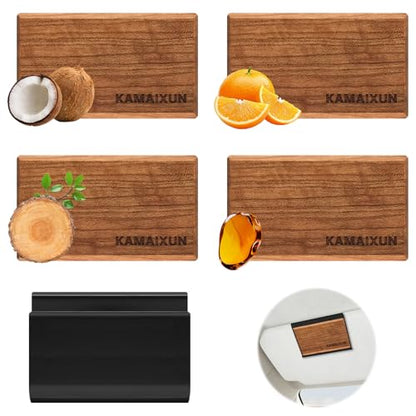 4 Pack Wood Car Air Freshener, Car Odor Eliminator, Essential Oils Clean Ingredients Long Lasting Scent, Vehicle Scent Diffuser Refill with Metal Clip for Truck SUV Sedans (Teak-Amber-Cabana-Grove)