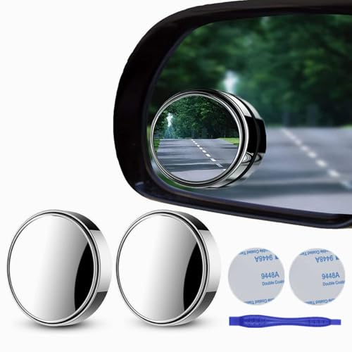 2 pcs Blind Spot Mirrors, 2" Round HD Glass Convex 360° Wide Angle Side Rear View Mirror with ABS Housing for Cars SUV and Trucks, Silver, Pack of 2 - color: Silver, size: 2 Inch