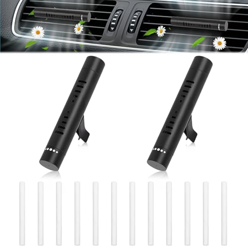 2 Pcs Car Air Essential Oil Diffuser Vent Clip with 12 Pcs Odorless Refill Sticks, Premium Aluminum Air Freshener Diffuser Suitable for Cars, Office, Kitchen (Black, 2 Pcs)
