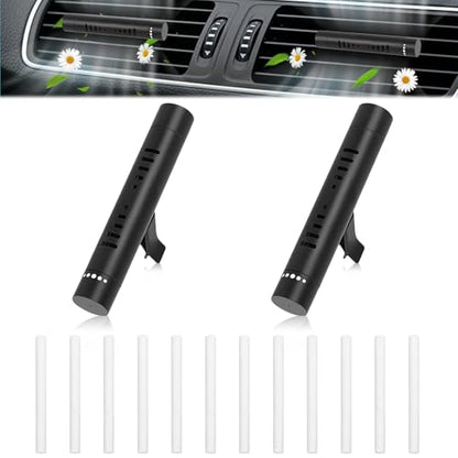 2 Pcs Car Air Essential Oil Diffuser Vent Clip with 12 Pcs Odorless Refill Sticks, Premium Aluminum Air Freshener Diffuser Suitable for Cars, Office, Kitchen (Black, 2 Pcs)
