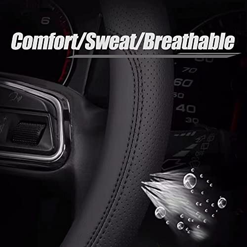 Carodi Latest Nappa Leather car Steering Wheel Cover, Stylish Non-Slip Leather car Interior 15 inches Universal（Black） - color: Black