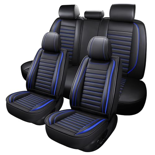 MINGBRON Leather Car Seat Covers Full Set, Universal Faux Leather Car Seat Covers 5 Seats, Automotive Seat Covers for Most Sedans SUVs Trucks, Front and Rear Seat Covers,Wine Red - color: Blue, size: 5 Seat Covers (Front & Rear)