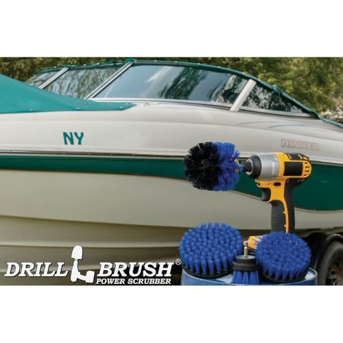 Drillbrush Boat Hull Cleaner Set/Swimming Pool Accessories - Cleaning Drill Brushes for Vinyl Liners - Hot Tubs and Spas Cleaning Brush Kit - Pool Cover Scrubber - Rotary Brushes for Walls and Deck - color: Blue