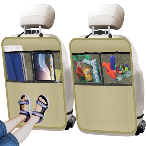 2 Pack Kick Mat Backseat Protector,Back Seat Cover for Kids,Car Seat Back Protectors with 2 Pocket Storage Organizer for Car, SUV, Minivan or Truck Seats (Beige) - color: Beige