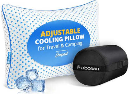 fulocean Small Cooling Memory Foam Pillow for Travel & Camping, Compressible Adjustable Pillow for Medium Firm Neck Knee Lumbar Support,Washable, Ideal Sleeping, Car, Airplane, Backpacking, Gifts - size: M - 18 x 13 Inch
