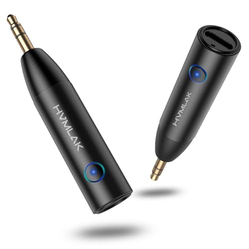 HVMLAK Bluetooth 5.4 Car Aux Adapter with Enhanced Microphone, 3.5mm Jack for Car Home Stereo, USB-C Charging, Sturdy Case, 1 Piece - color: Black