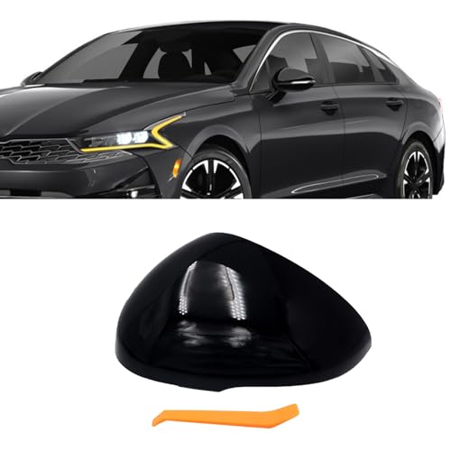 Left Driver Side Replacement Mirror Cover Compatible with Kia K5 Optima 2021 2022 2023 2024 2025 2026 Exterior Door Side Rearview Mirror Cap Cover With Turn Signal Light (Glossy Black) - size: Left Black