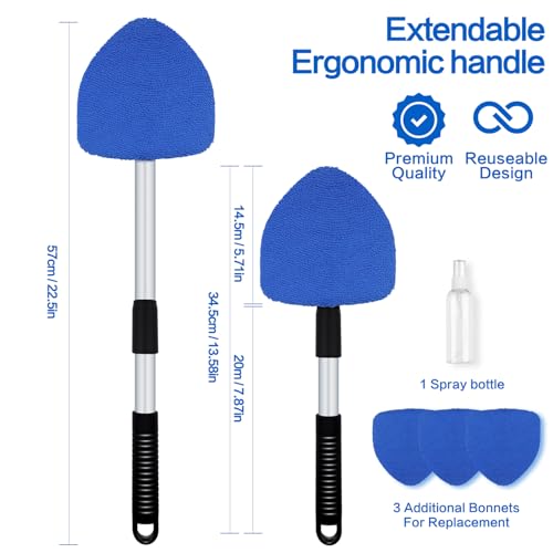 Windshield Cleaner Tool 22.5" L - Car Interior&Exterior Window Cleaning Kit with Extendable Handle&4 Microfiber Pads and Thick Large Wash Sponge, Auto Glass Wiper Brush Kit for Cars Home (7pcs Blue) - color: Blue