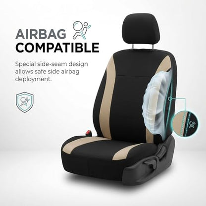 FH Group Automotive Full Set Car Seat Covers Cosmopolitan Flat Cloth, (Airbag Compatible & Split Bench) with Gift- Universal Fit for Cars, Trucks, and SUVS (Beige) - color: BEIGE, size: FULLSET