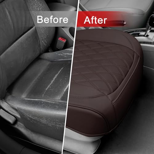 BEITK 1 Pack Leather Front Car Seat Cover Bottom Car Seat, Anti-Slip and Full Wrap Driver Car Seat Protectors, Luxury Waterproof Bottom Auto Seat Cushion Pad Mat for Most Vehicles(Coffee) - color: coffee-1pcs