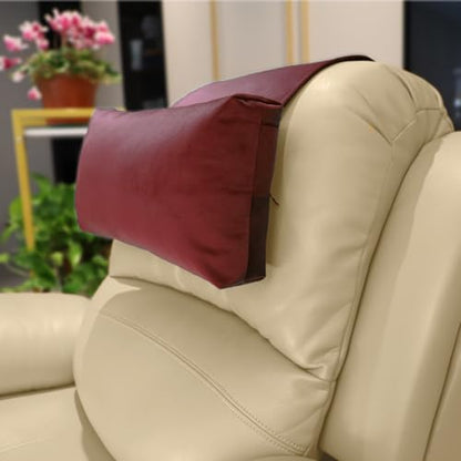 Velvet Recliner Head Pillow with Non-Slip Base - Adjustable Neck Support for Pain Relief in Home, Office and Travel (Wine) - color: Wine
