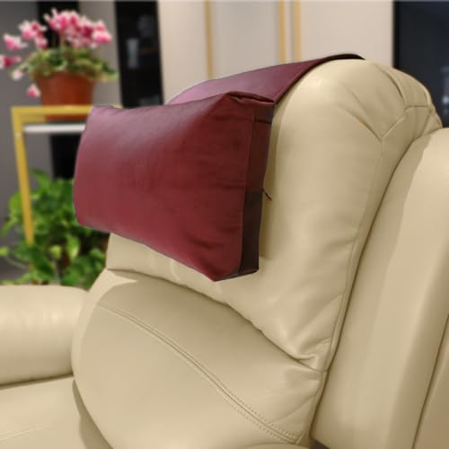 Velvet Recliner Head Pillow with Non-Slip Base - Adjustable Neck Support for Pain Relief in Home, Office and Travel (Wine) - color: Wine