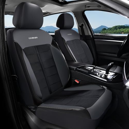 Coverado 3D Air Mesh Front Car Seat Cover, Sports Carbon Fiber Design, Breathable Seat Protectors Airbag Compatible Comfort Universal for Most Cars, Van,Trucks, SUV, Black - color: Black, size: Front