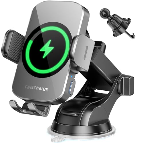 BothLin Wireless Car Charger, Fast Charging Phone Holder 3 in 1 Phone Mount Auto Clamping Car Accessories Compatible with iPhone 17 16 15 14 13 12 11 Xs XR, Samsung S23 Ultra S22 S21 S20(Space Grey) - color: Space Grey